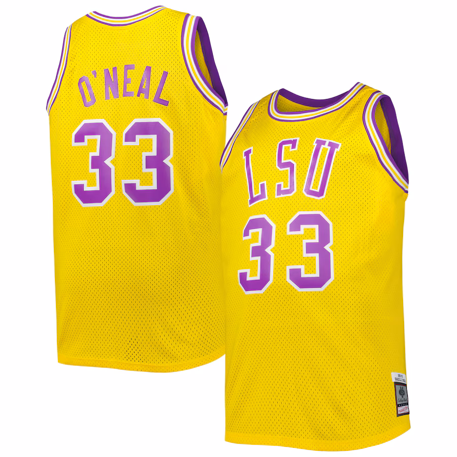 Men's 1990/91 Mitchell & Ness Shaquille O'Neal Gold LSU Tigers Big & Tall Swingman Jersey - Ujersey