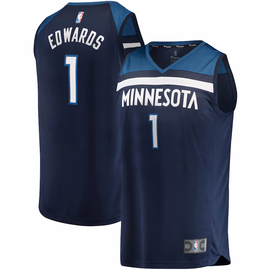 Men's Minnesota Timberwolves Anthony Edwards Fanatics Navy 2021/22 Fast Break Replica Jersey - Icon Edition - Ujersey
