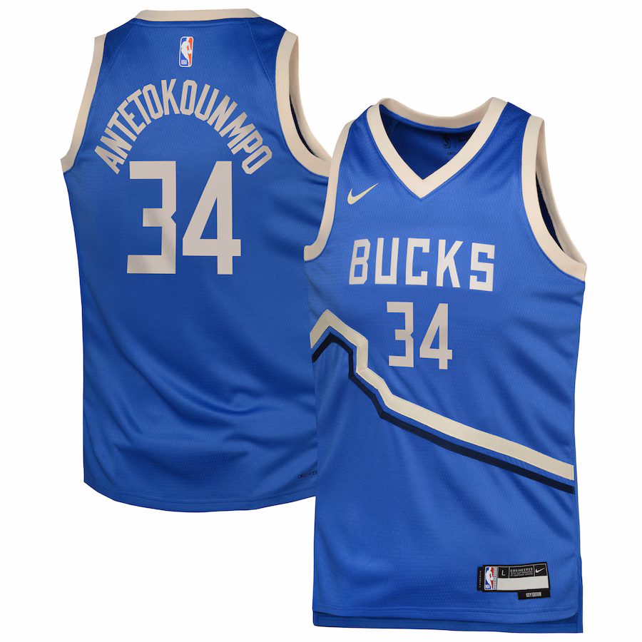 Youth Milwaukee Bucks Giannis Antetokounmpo Nike Royal 2024/25 Swingman Player Jersey - City Edition - Ujersey