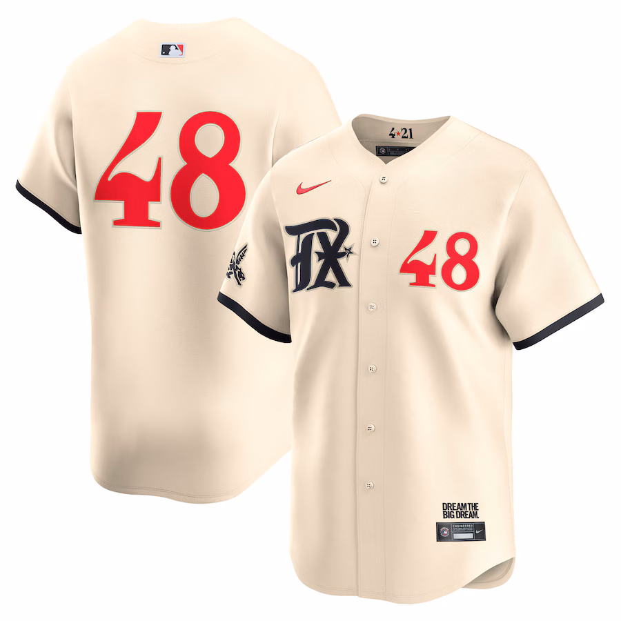 Men's Texas Rangers Jacob deGrom Nike Cream City Connect Limited Player Jersey - Ujersey