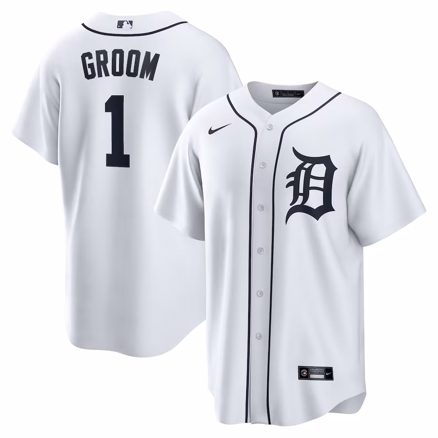 Men's Detroit Tigers Nike White #1 Groom Home Replica Jersey - Ujersey