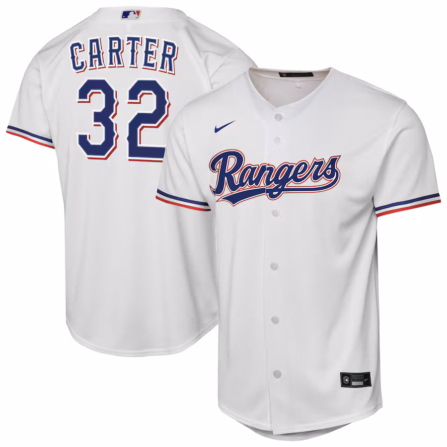 Youth Texas Rangers Evan Carter Nike White Home Replica Player Jersey - Ujersey
