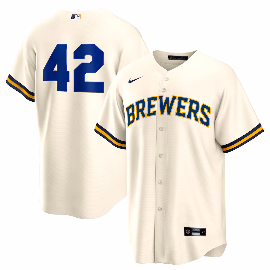 Men's Milwaukee Brewers Nike Cream Home 2025 Jackie Robinson Day Replica Jersey - Ujersey