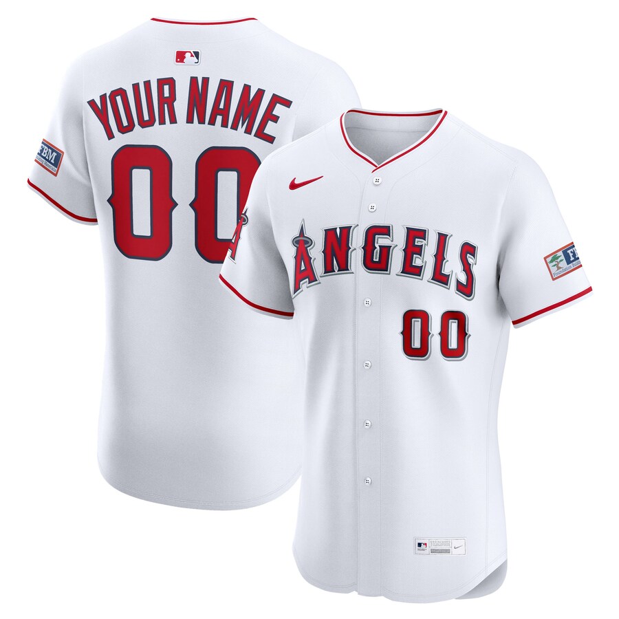 Men's Los Angeles Angels Nike White Home Elite Sponsor Patch Custom Jersey - Ujersey