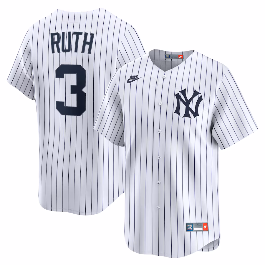 Men's New York Yankees Babe Ruth Nike White Throwback Cooperstown Collection Limited Jersey - Ujersey