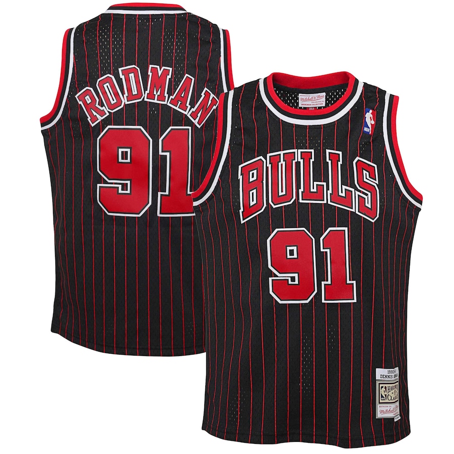 Youth Chicago Bulls Dennis Rodman Mitchell & Ness Black 1995/96 Hardwood Classics Swingman Jersey - Ujersey