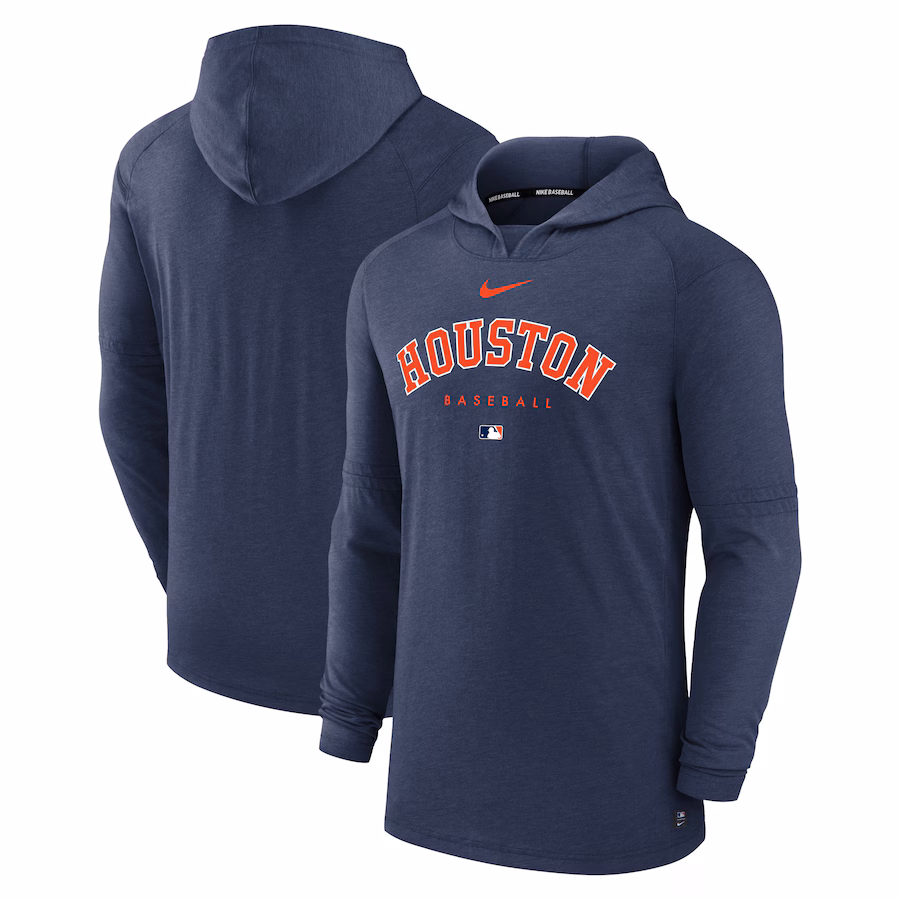 Men's Houston Astros Nike Heather Navy Authentic Collection Early Work Tri-Blend Performance Pullover Hoodie - Ujersey