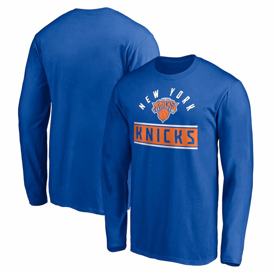 Men's New York Knicks Blue Team Arch Knockout Long Sleeve T-Shirt - Ujersey