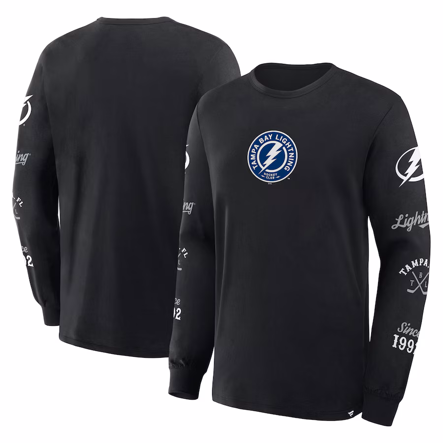 Men's Tampa Bay Lightning Fanatics Black Boxed In Legacy Long Sleeve T-Shirt - Ujersey