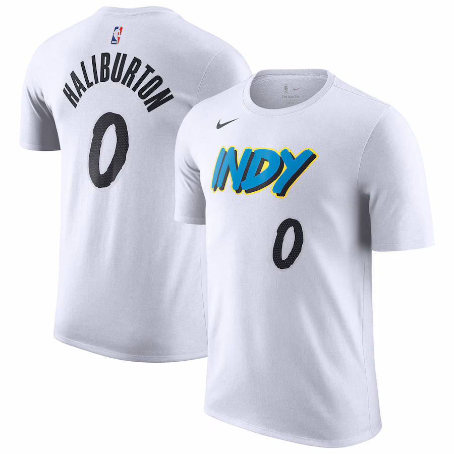 Men's Indiana Pacers Tyrese Haliburton Nike White 2024/25 City Edition Name & Number T-Shirt - Ujersey