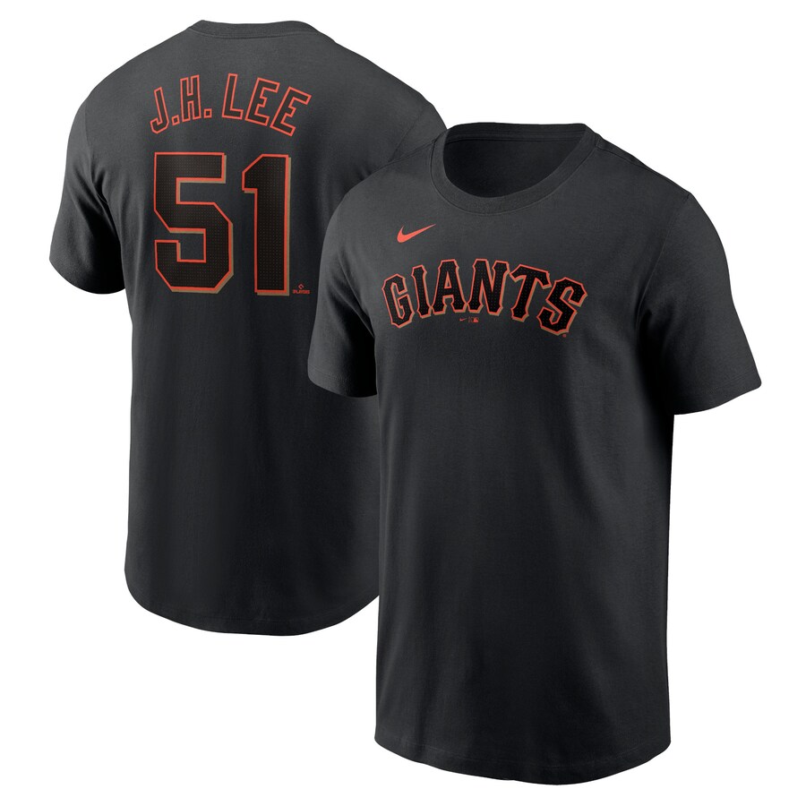 Men's San Francisco Giants Jung Hoo Lee Nike Black Fuse Name & Number T-Shirt - Ujersey