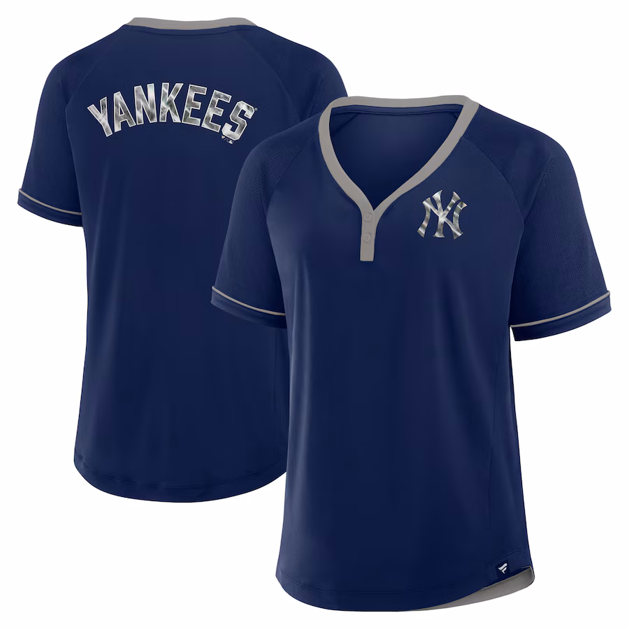 Women's New York Yankees Fanatics Navy League Diva Star Raglan V-Neck T-Shirt - Ujersey