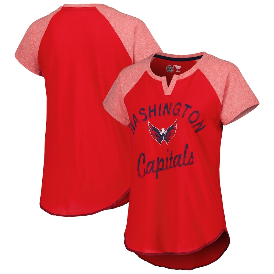 Women's Washington Capitals Starter Red Grand Slam Raglan Notch Neck T-Shirt - Ujersey