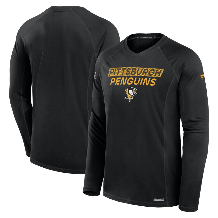 Men's Pittsburgh Penguins Fanatics Black Authentic Pro Rink Tech Long Sleeve T-Shirt - Ujersey