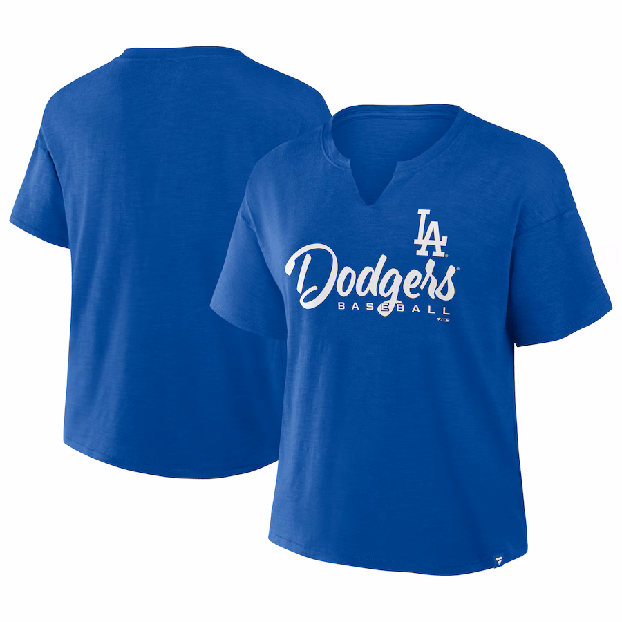 Women's Los Angeles Dodgers Profile Royal Plus Size Wordmark Notch Neck T-Shirt - Ujersey