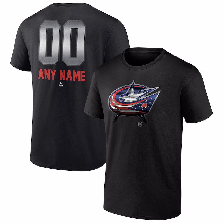 Men's Columbus Blue Jackets Black Personalized Midnight Mascot Logo T-Shirt - Ujersey