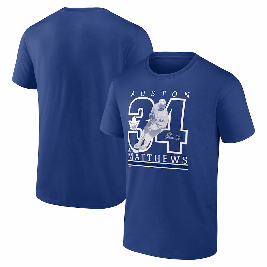 Men's Toronto Maple Leafs Auston Matthews Fanatics Blue Authentic Stack Name & Number T-Shirt - Ujersey