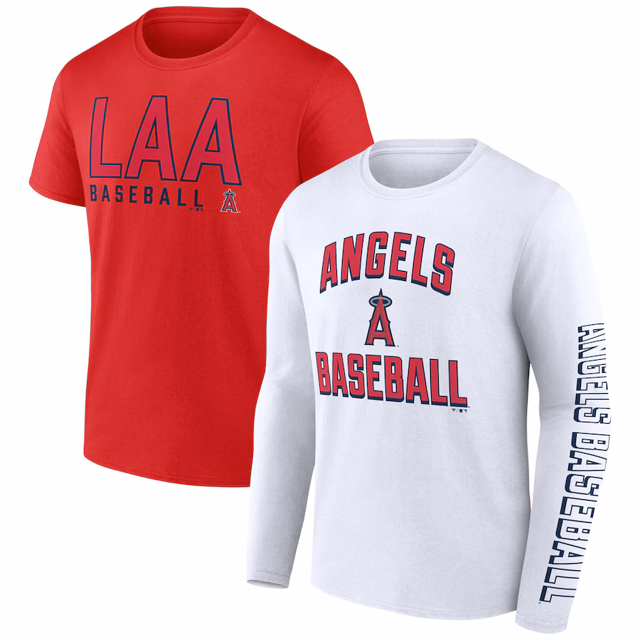 Men's Los Angeles Angels Fanatics Red/White Two-Pack Combo T-Shirt Set - Ujersey