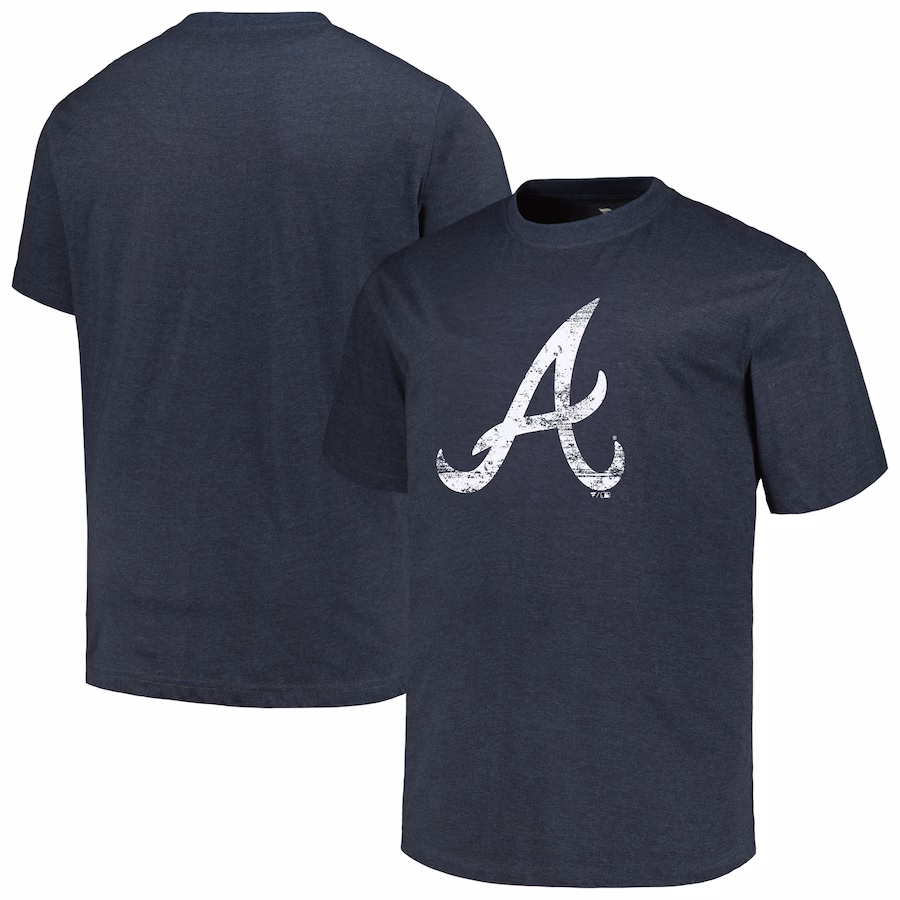 Men's Atlanta Braves Profile Heather Navy Big & Tall Weathered Logo T-Shirt - Ujersey