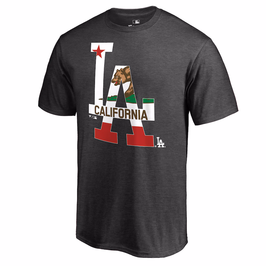 Men's Los Angeles Dodgers Heathered Charcoal Hometown Collection Cali Flag T-Shirt - Ujersey