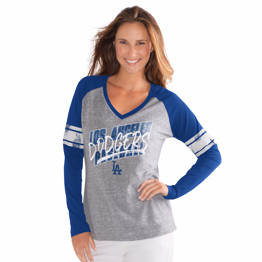 Women's Los Angeles Dodgers G-III 4Her by Carl Banks Royal The Franchise Tri-Blend Raglan V-Neck Long Sleeve T-Shirt - Ujersey