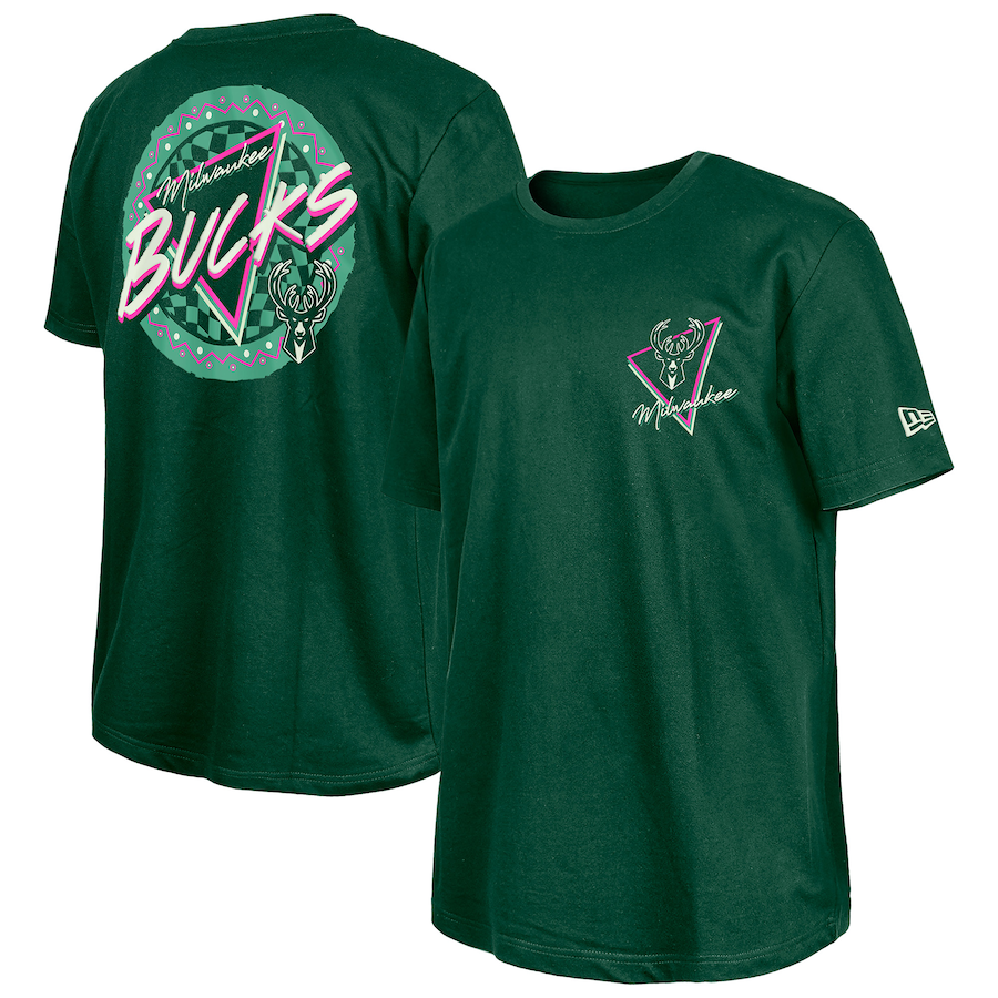 Men's Milwaukee Bucks  New Era Hunter Green Glow-in-the-Dark T-Shirt - Ujersey