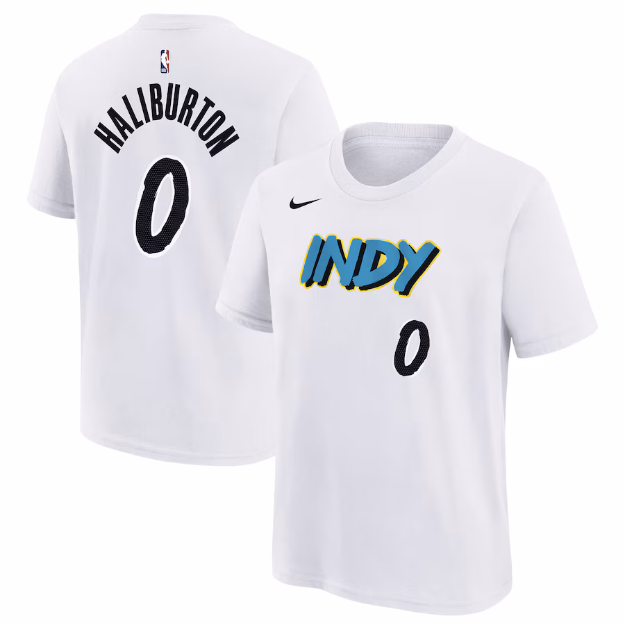 Youth Indiana Pacers Tyrese Haliburton Nike White 2024/25 City Edition Name & Number T-Shirt - Ujersey