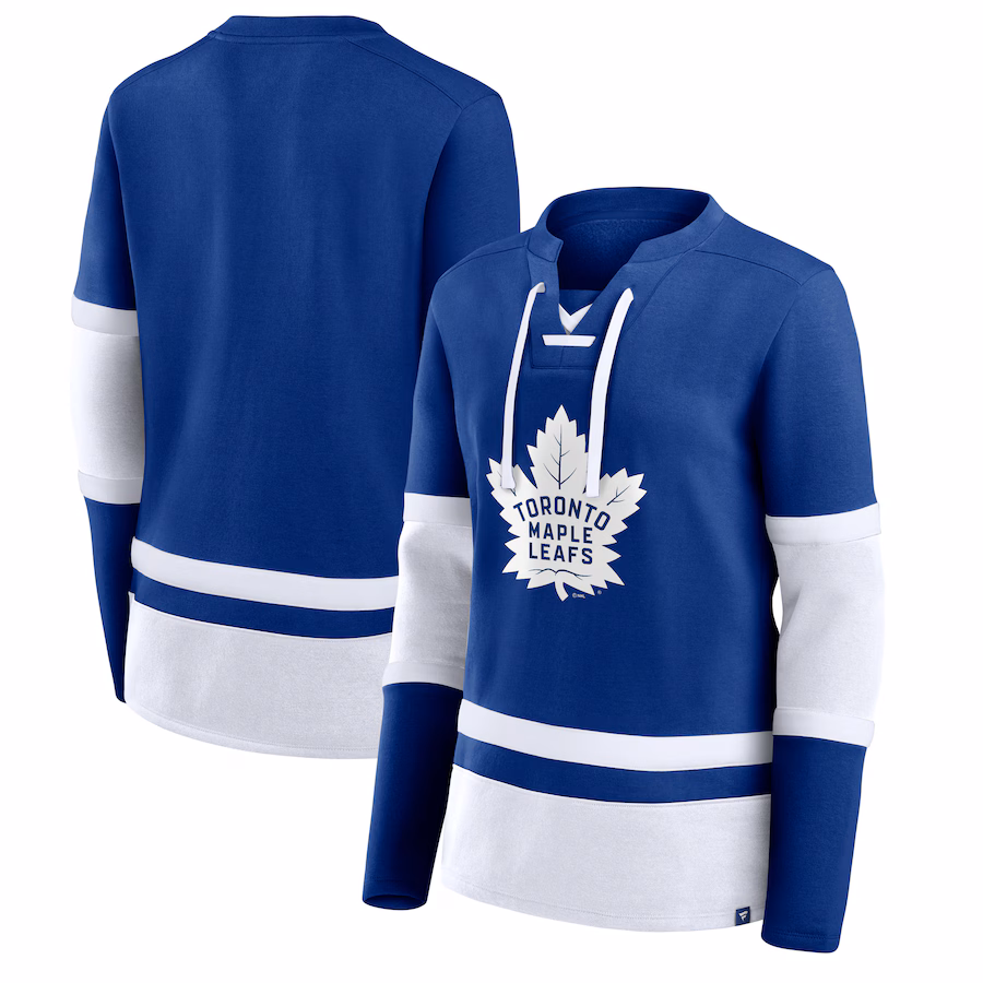 Women's Toronto Maple Leafs Fanatics Blue Prime Time Lace-Up Long Sleeve T-Shirt - Ujersey