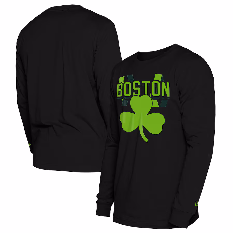 Men's Boston Celtics  New Era Black 2024/25 City Edition Long Sleeve T-Shirt - Ujersey