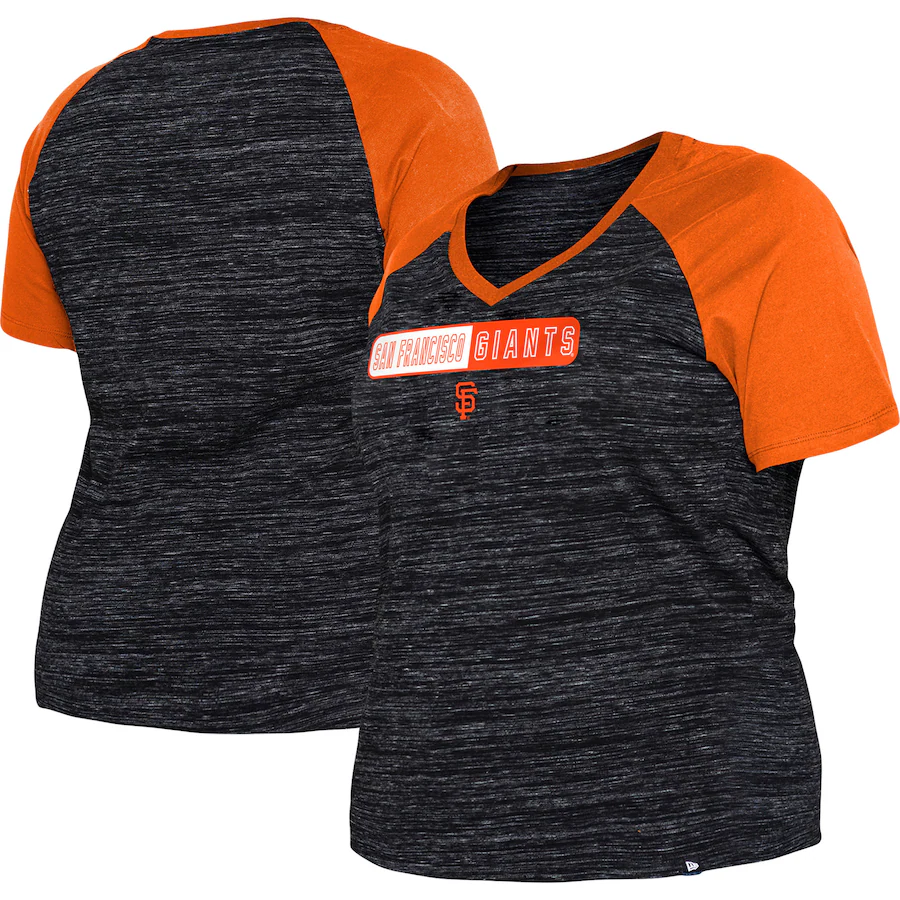 Women's San Francisco Giants New Era Black Plus Size Space Dye Raglan V-Neck T-Shirt - Ujersey