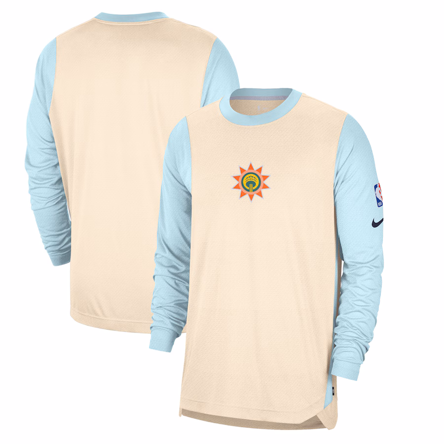 Men's San Antonio Spurs Nike Tan 2024/25 City Edition Authentic Pregame Performance Long Sleeve Shooting T-Shirt - Ujersey