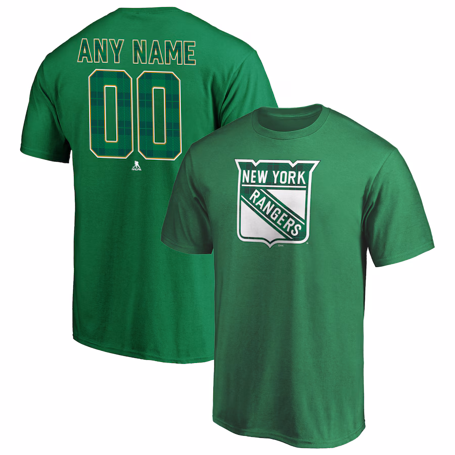 Men's New York Rangers Green Emerald Plaid Personalized Name & Number T-Shirt - Ujersey