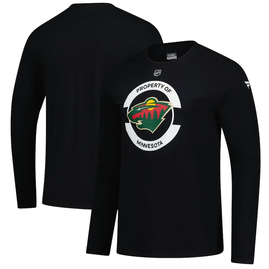Men's Minnesota Wild Fanatics Black Authentic Pro Practice Long Sleeve T-Shirt - Ujersey