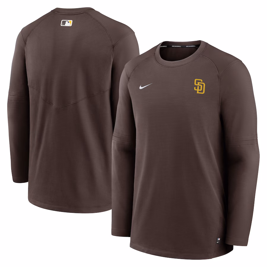Men's San Diego Padres Nike Brown Authentic Collection Logo Performance Long Sleeve T-Shirt - Ujersey