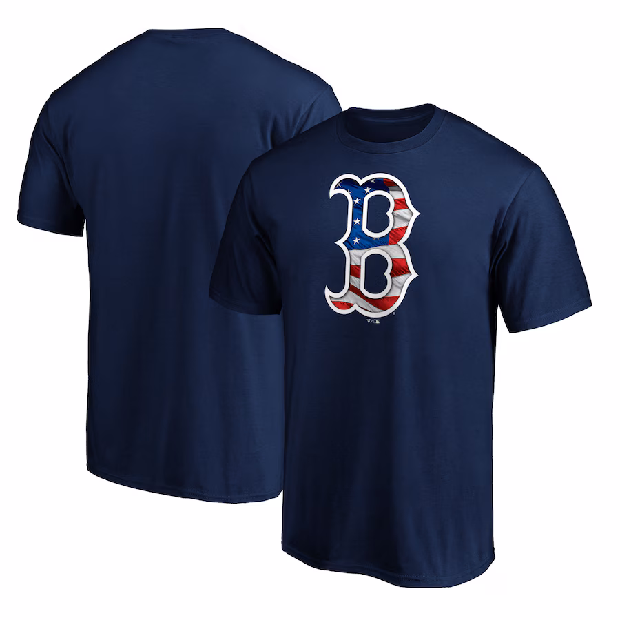 Men's Boston Red Sox Navy Team Banner Wave T-Shirt - Ujersey