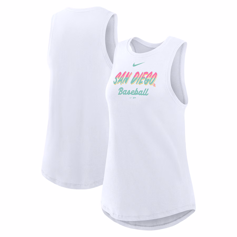 Women's San Diego Padres Nike White City Connect Tricode High Neck Performance Tank Top - Ujersey