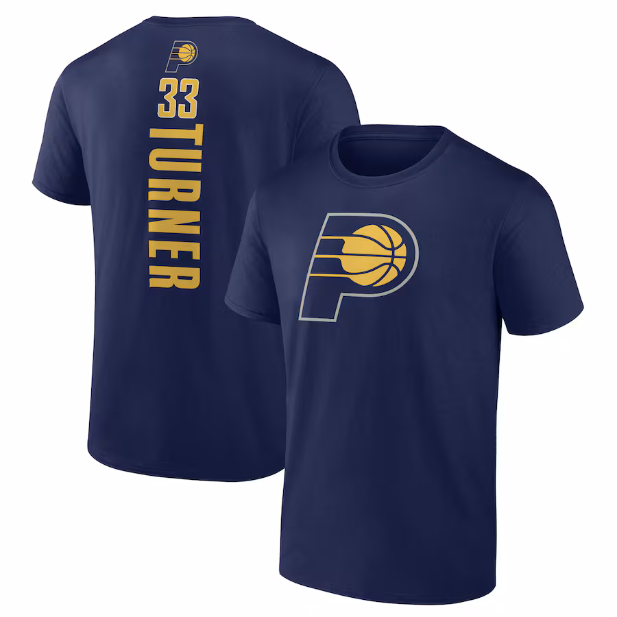 Men's Indiana Pacers Myles Turner Navy Playmaker Name & Number T-Shirt - Ujersey