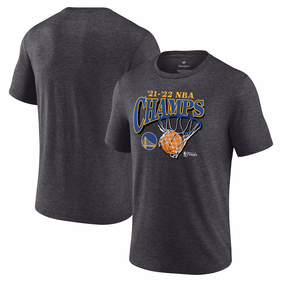 Men's Golden State Warriors Fanatics Heathered Charcoal 2022 NBA Finals Champions Zone Hoops Tri-Blend T-Shirt - Ujersey