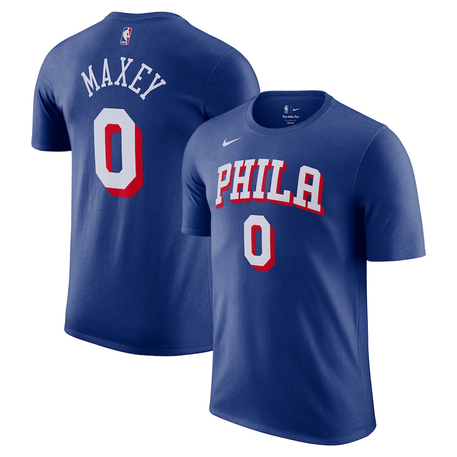 Men's Philadelphia 76ers Tyrese Maxey Nike Royal Icon Edition Name & Number T-Shirt - Ujersey