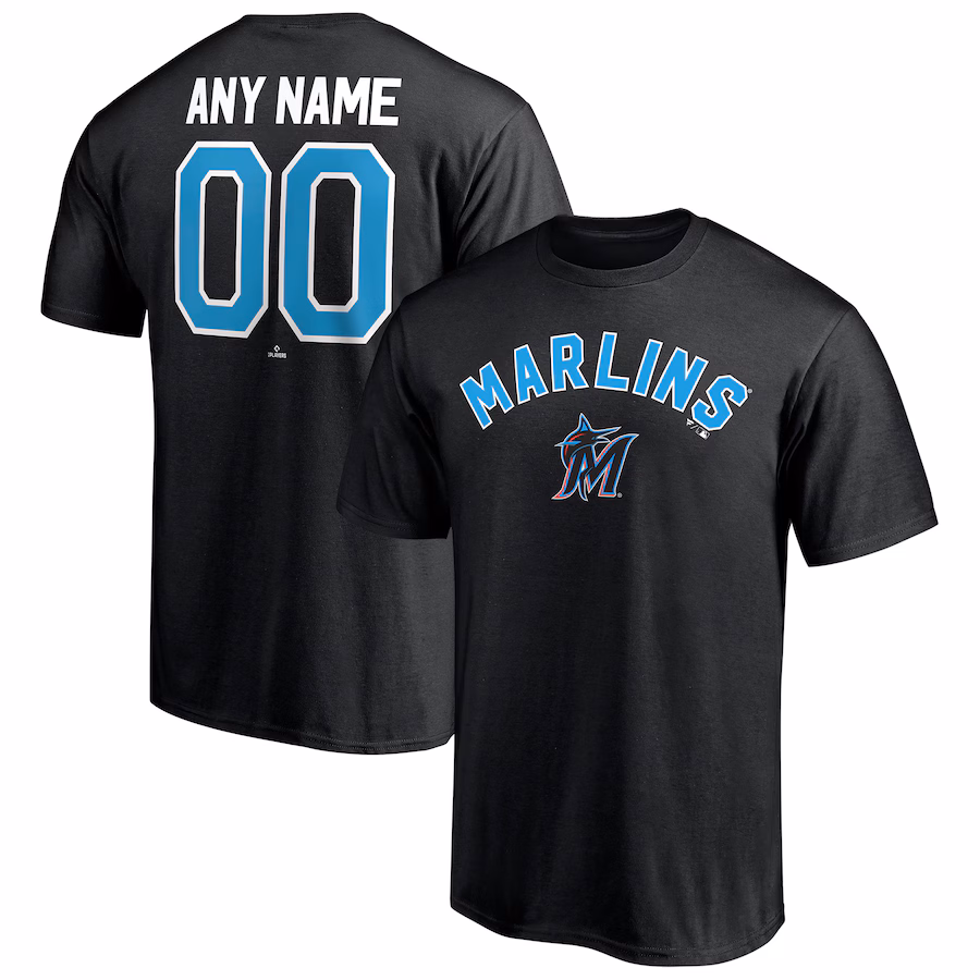 Men's Miami Marlins Black Personalized Team Winning Streak Name & Number T-Shirt - Ujersey