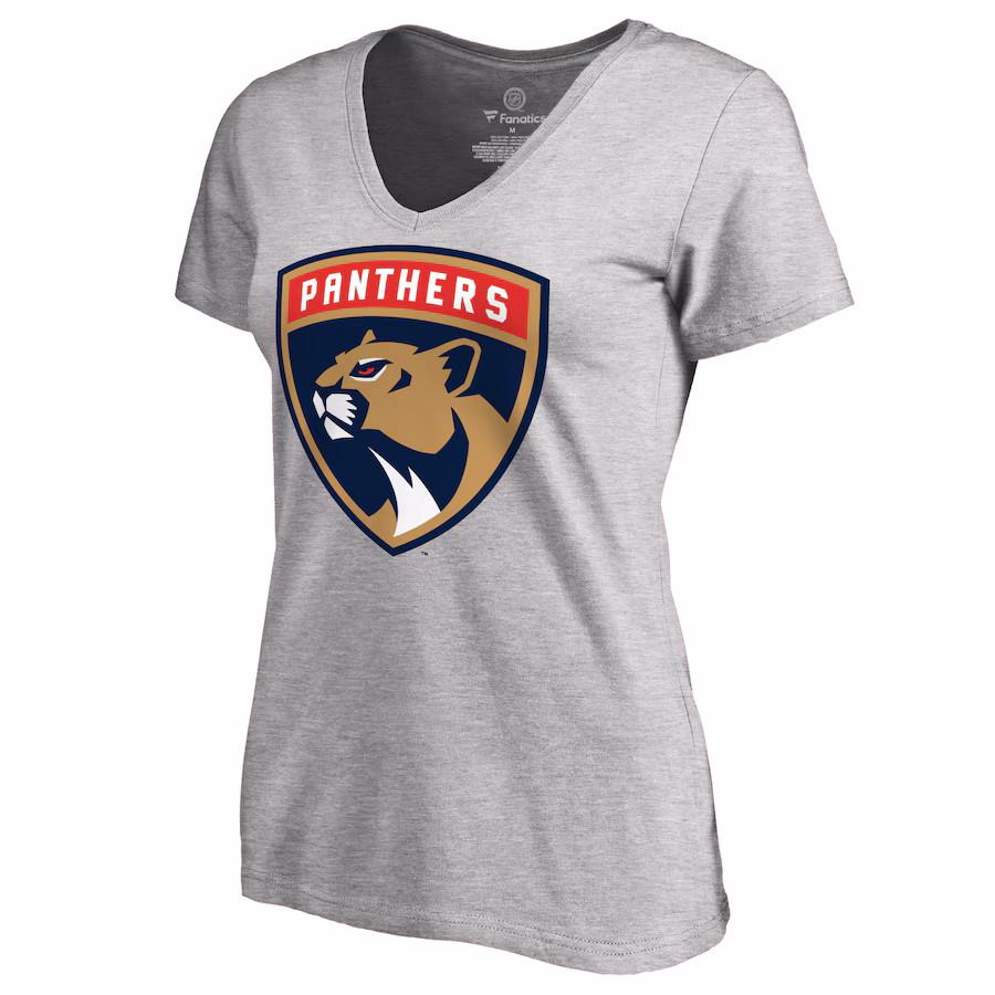 Women's Florida Panthers Heather Gray Primary Logo V-Neck T-Shirt - Ujersey