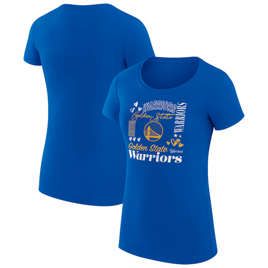 Women's Golden State Warriors G-III 4Her by Carl Banks Royal Team Name Collage Fitted Graphic T-Shirt - Ujersey
