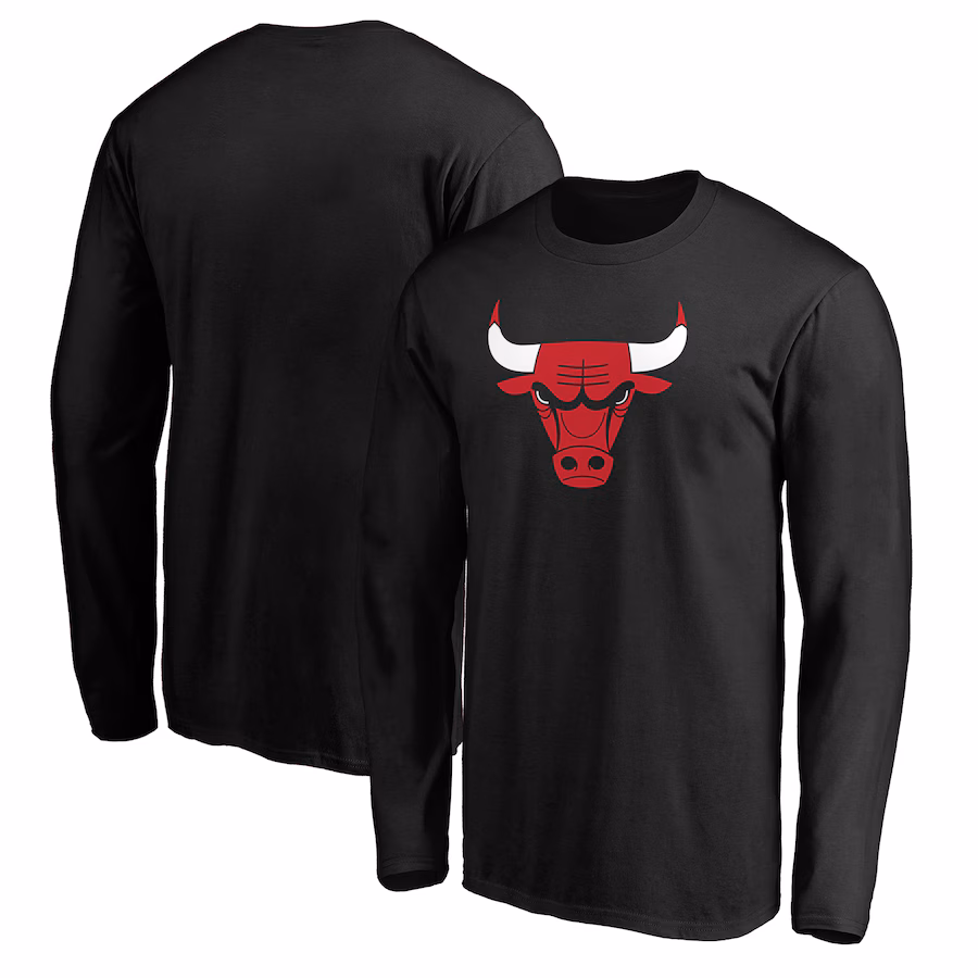 Men's Chicago Bulls Black Primary Team Logo Long Sleeve T-Shirt - Ujersey