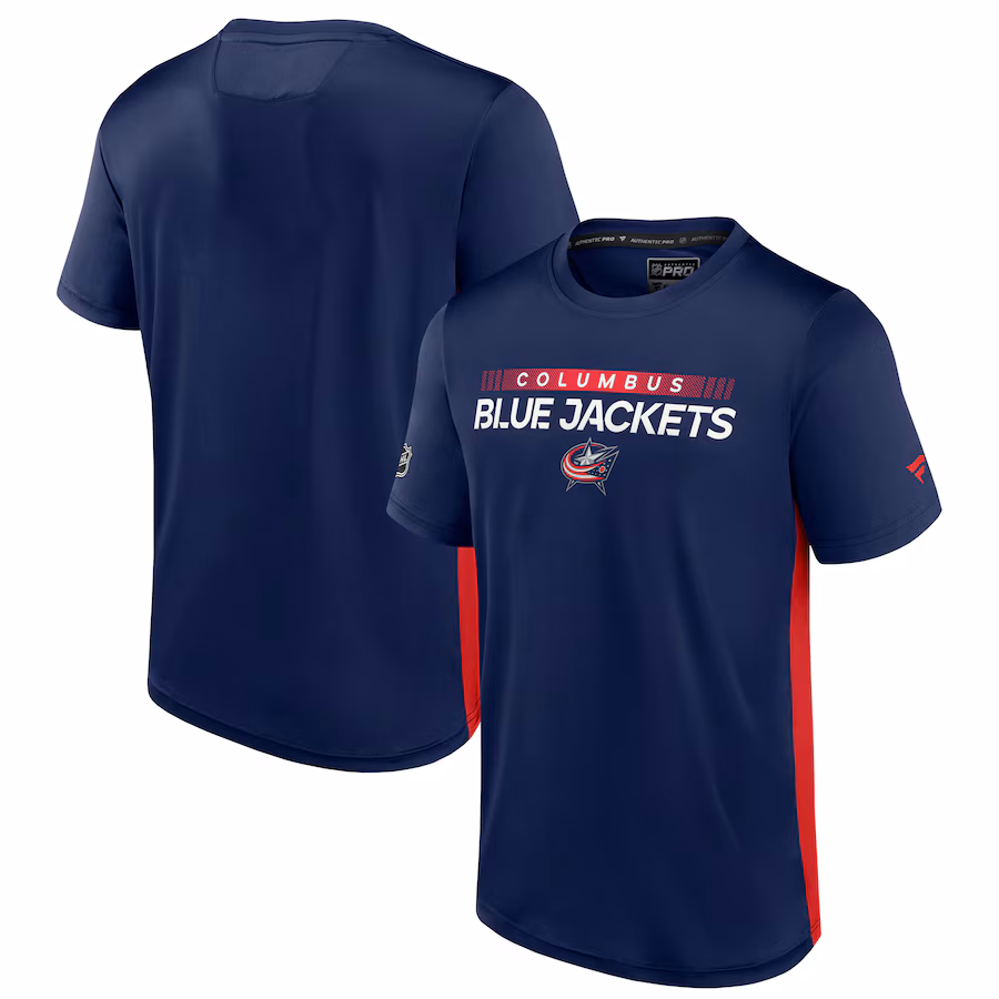 Men's Columbus Blue Jackets Fanatics Navy/Red Authentic Pro Rink Tech T-Shirt - Ujersey
