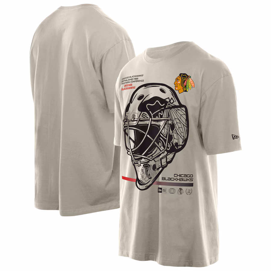 Men's Chicago Blackhawks New Era Tan Goalie Mask T-Shirt - Ujersey