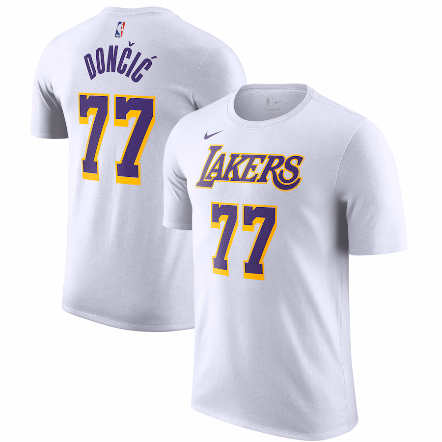 Men's Los Angeles Lakers Luka Dončić Nike White Statement Edition Name & Number T-Shirt - Ujersey