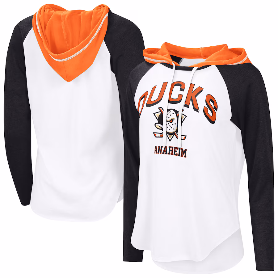 Women's Anaheim Ducks G-III 4Her by Carl Banks White VIP Raglan Long Sleeve Hoodie T-Shirt - Ujersey