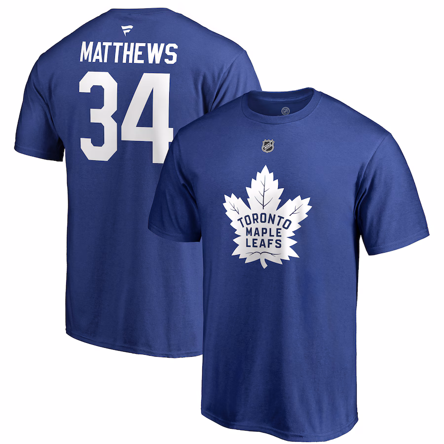 Men's Toronto Maple Leafs Auston Matthews Fanatics Blue Team Authentic Stack Name & Number T-Shirt - Ujersey