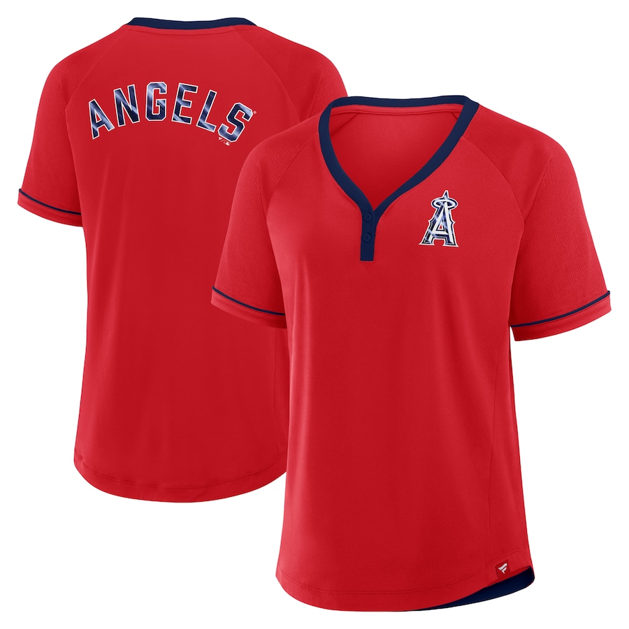Women's Los Angeles Angels Fanatics Red League Diva Star Raglan V-Neck T-Shirt - Ujersey