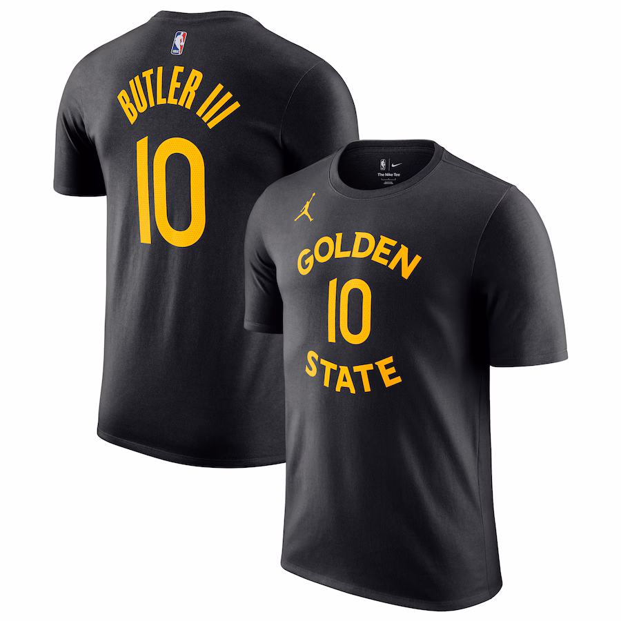Men's Golden State Warriors Jimmy Butler III Jordan Brand Black Statement Edition Name & Number T-Shirt - Ujersey